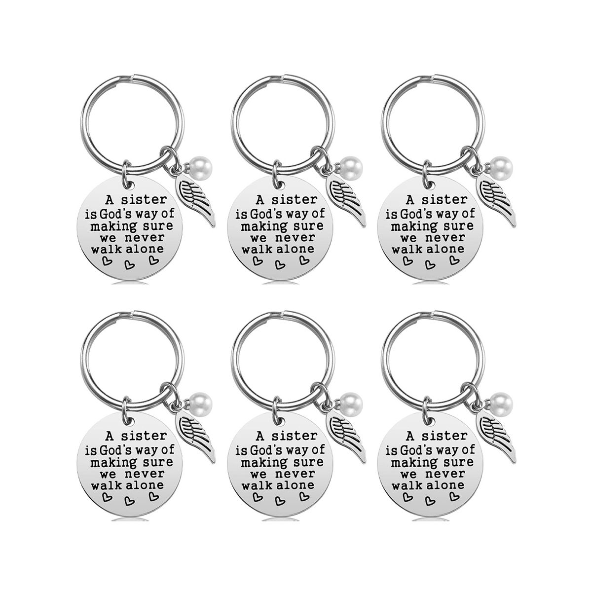 6Pcs Sister Keychain From Sister Friendship Christmas Birthday Gifts