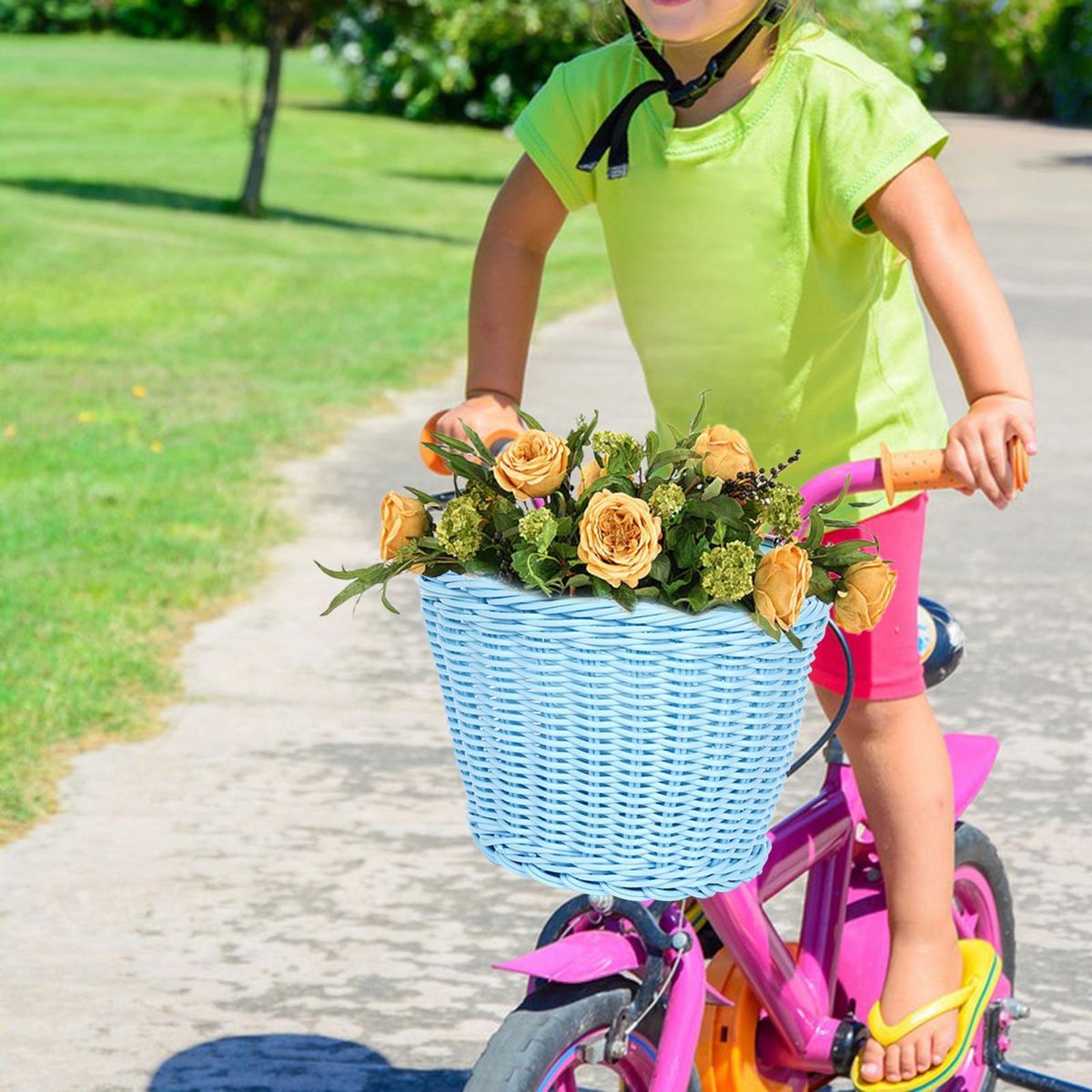 Kids Handlebar Bike Basket Imitation Rattan  Basket Blue