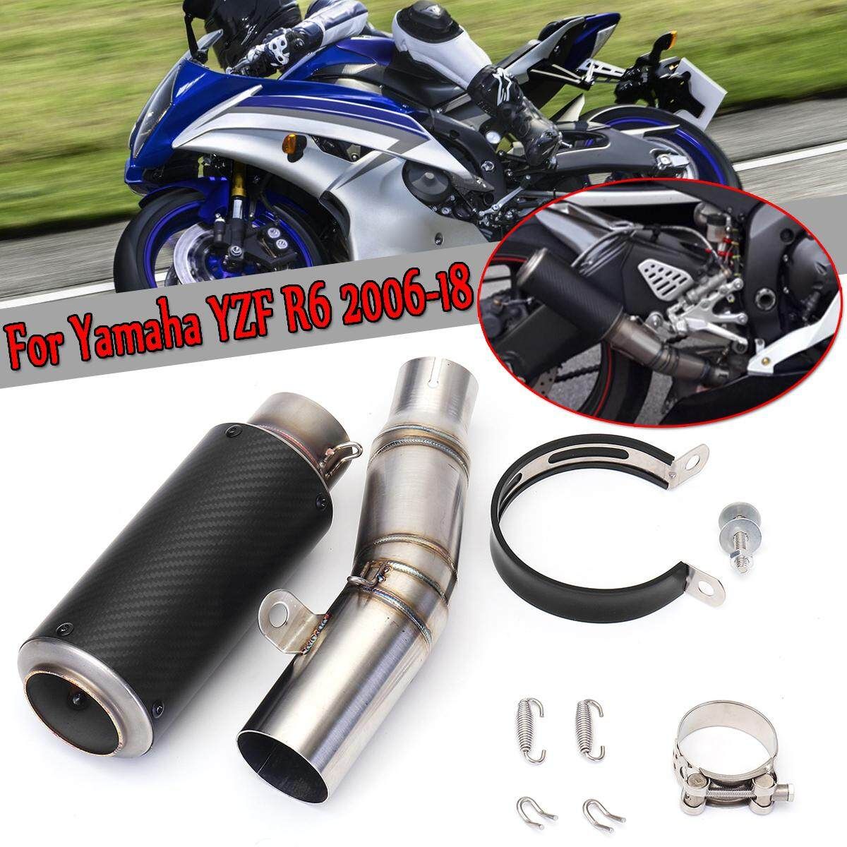 Stainless Steel Motorcycle Exhaust Pipe + Link Mid Pipe For Ya Maha YZF R6 06-18