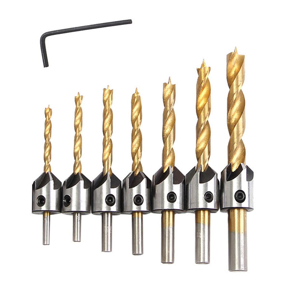 7Pcs Countersink Drill Bits Set With Chamfering Combination