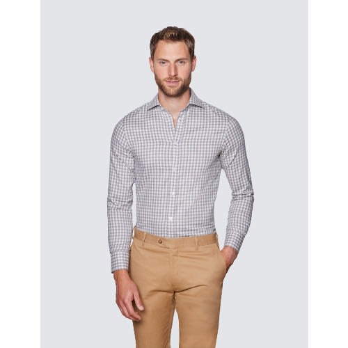Check Flannel Shirt With Full Cutaway Collar - Grey