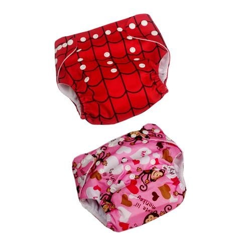 2pieces Washable Printed Baby Cloth Diaper Plus Free Insert - Reda And Pink