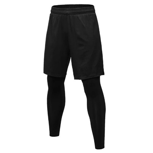 Men's 2 In 1 Training Running Sports Tight Pants With Shorts