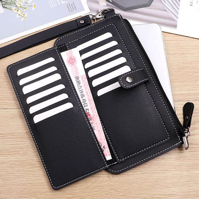 Womens Long Wallet PU Leather Purse Credit Card Holder Ladies Black