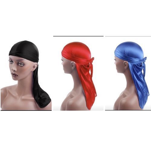 Titan Durags New TiTan Silky Durag Unisex 3 Set Black Red And Blue Doo Rag