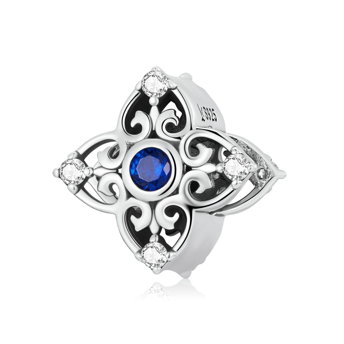 S925 Sterling Silver Retro Flower Texture Beads