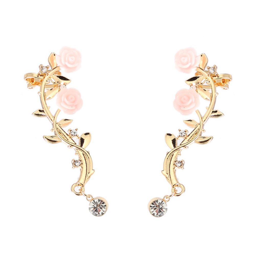 Earrings Beautiful Climber Crawler Rose Flower Branch Earrings-Golden