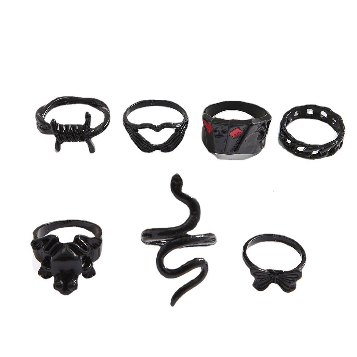 7Pcs Finger Bands Exaggerated Black-Plated Gothic Rings Black
