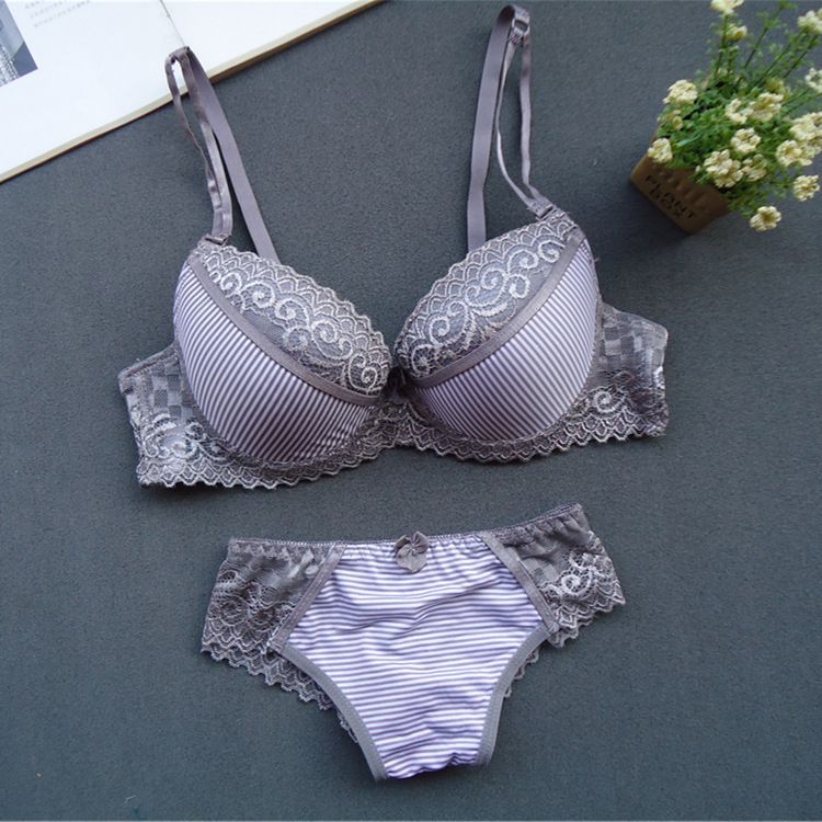 Sets Y Lace Large Size Adjustable Shoulder S Women's Bra Striped Breathable