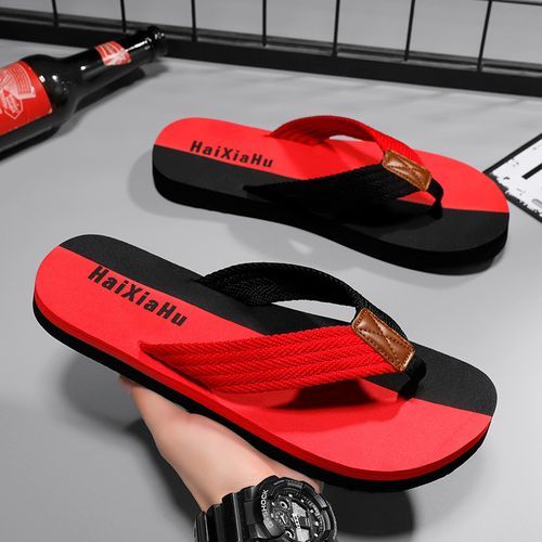 New Arrival Youth Sandals Men Flip Flops Shoes Summer Cool Men Slippers Comfy Soft Anti-slip Flat Sandals Outdoor Casual Beach Shoes Red