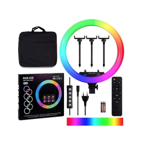 Rgb 18-inches Led Ring Light With Free Tripod Stand & Bag For Make Up, Live Video