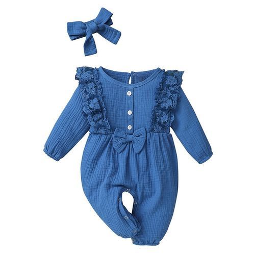 Tie Dye Print Jumpsuit Newborn Infant Bow Blue_6-12 Months