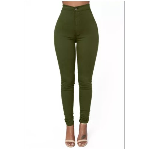 Olive High Waisted Skinny Jeans With Round Pockets