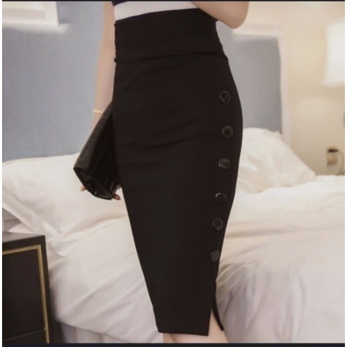 Button Down Pencil Skirt- Black