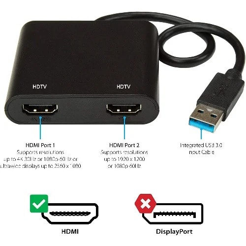 Usb 3.0 To Double Hdmi Output 1 & 2 Adapter