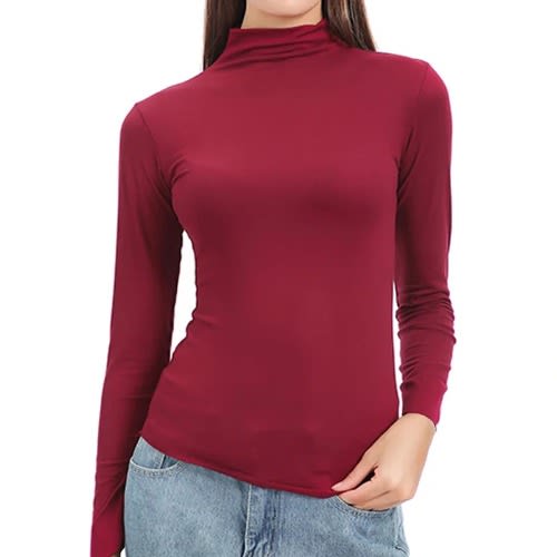 Elastic Turtleneck Longsleeve Blouse For Women - Maroon