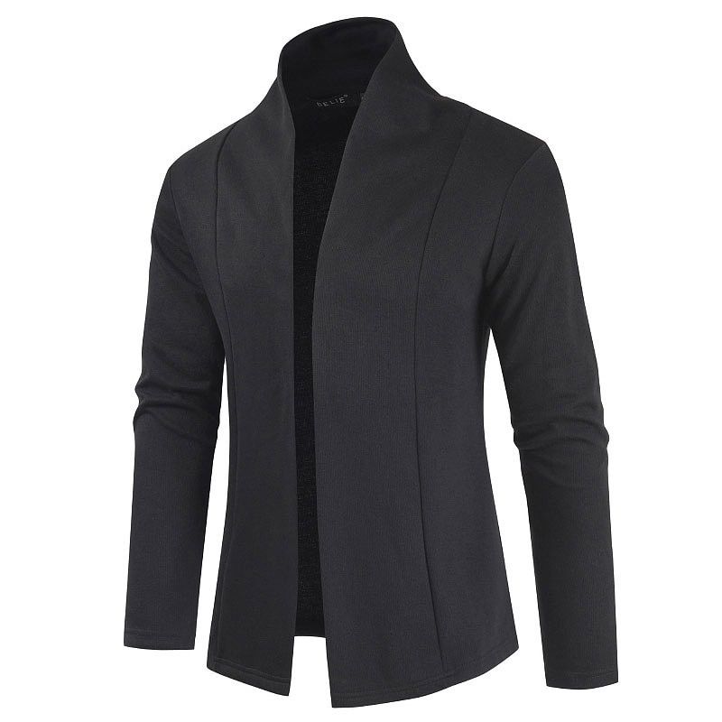 Men's Long Sleeve Thick Warm Lapel Jacket Casual Cotton Cardigan Slim-Black