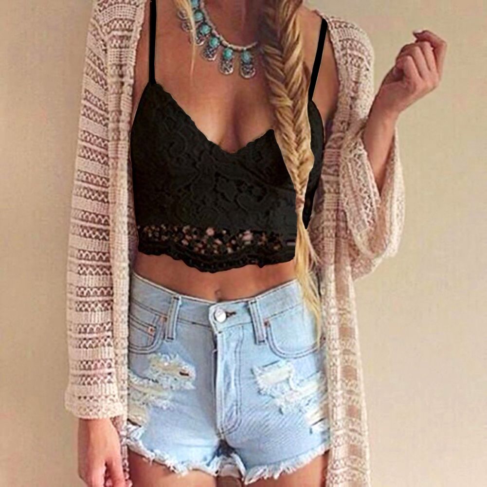 New Sexy Women Crop Top Crochet Lace Deep V Neck Spaghetti