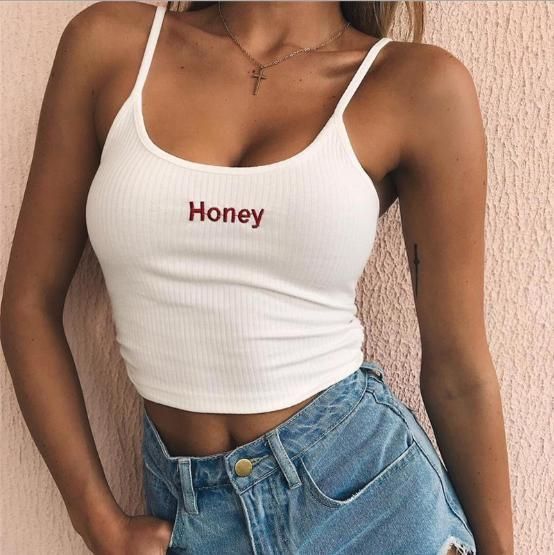 Cheap Short Sports Bra Teen Girls Summer Tees Honey Printed Crop S Cotton Camis