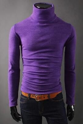 Autumn Mens Sweaters Casual Fashion Male Turtleneck Man's-purple