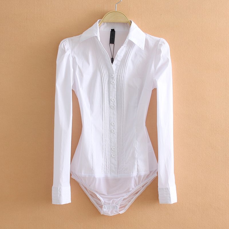 Elegant Bodysuits Women Office Lady  Body Shirt Long Sleeved Blouse Ladies Collar Tops Female Womens Clothing   Tops-