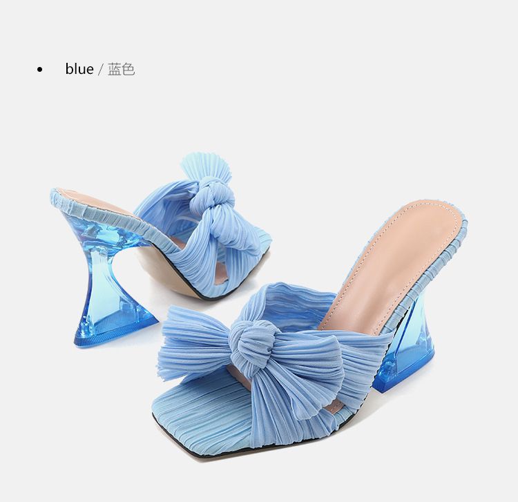 Shaped Heel Silk Sandals New Large Heel Sandals-Light Blue