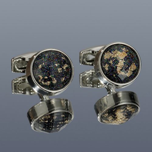 Men's Luxurious  Black And Silver Shirt Cufflinks+ Gift Box