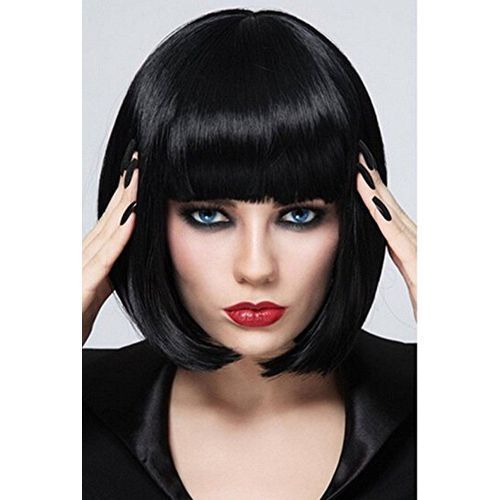 8'' Short Bob Wigs Black Wig With Bangs