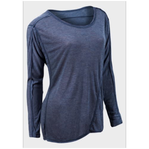 Ladies Raw Edge Long Sleeve Top - Steel Blue