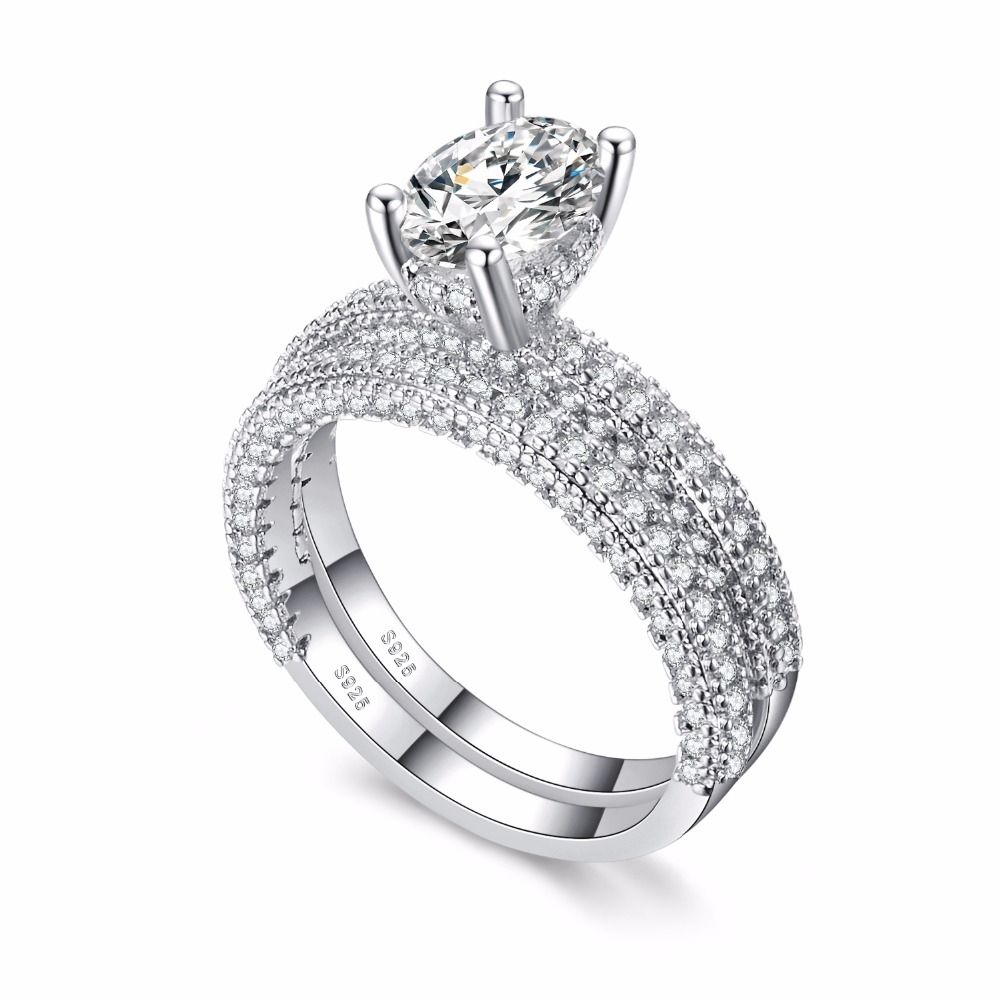 Double Row For Women Fashion Cubic Zirconia Wedding Engagement Ring, Ring Size:9(Egg Shape White Gold)