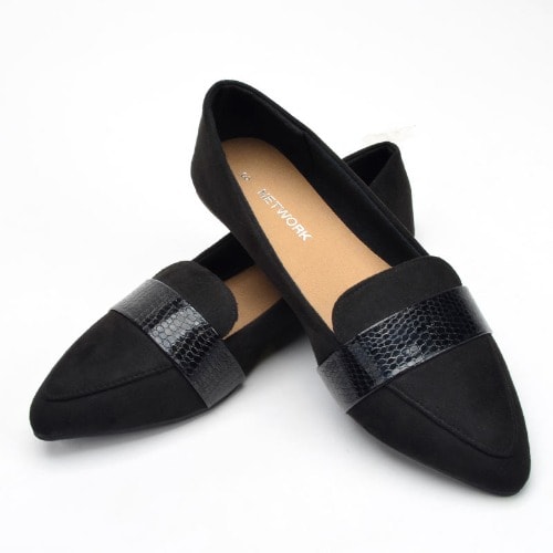 Chic Croco Flap Suede Pointed Flat Shoes