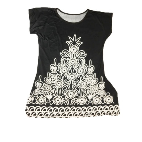 Bloom Tree Printed  Pattern Ice Silk Top - Black