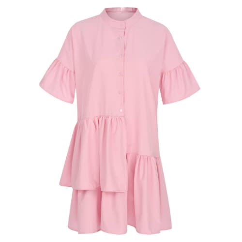 Side Ruffle Shift Dress- Pink