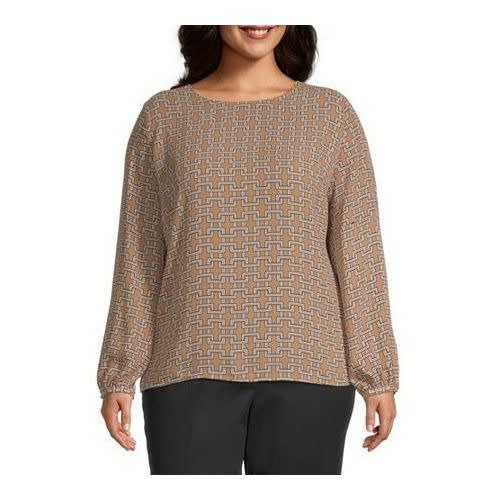 Button Long Sleeve Top- Caramel Geo