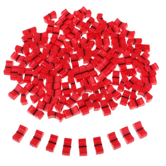100 Pieces Touch Sensitive Slider Ribbed Mixer Fader Knob Caps 8mm Red