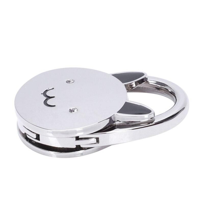 Cat Cartoon Foldable Silver Tone Handbag Hook Antislip Rubber Base bag holder Best Selling