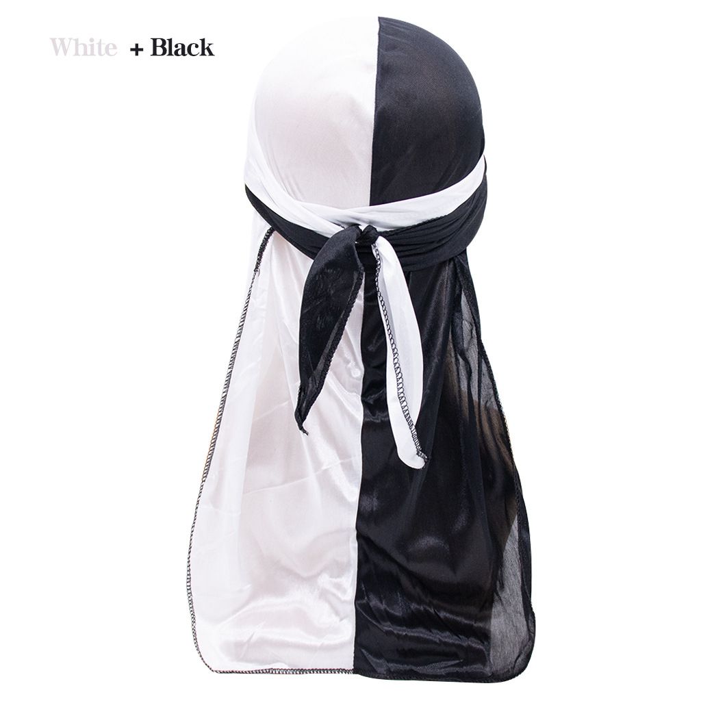 (White  Black(3PCS))3 Pcs Silk Durag For Men Women Satin Doo Rag Beanies For 360 Waves With Extra L