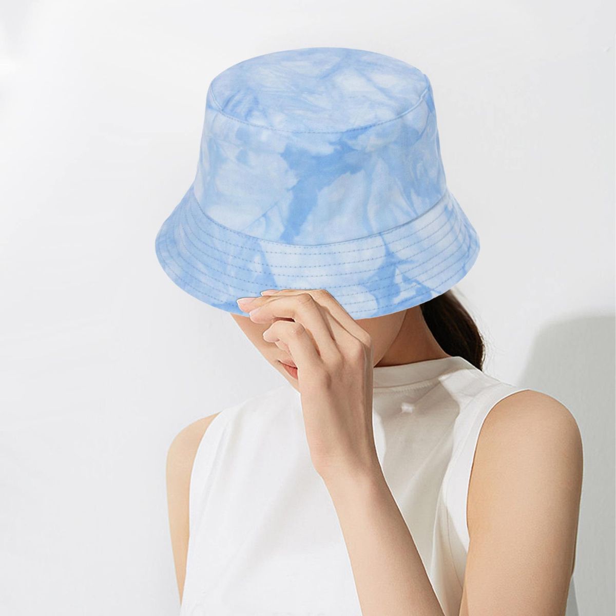 (Mint Green)Bucket Packable Beach Mens Side Hats Summer Double Tie Dye Hat Sun Washed Women Bas WJ