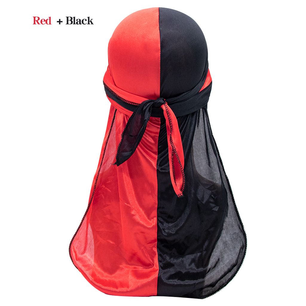 (Red  Black(3PCS))3 Pcs Silk Durag For Men Women Satin Doo Rag Beanies For 360 Waves With Extra Lon