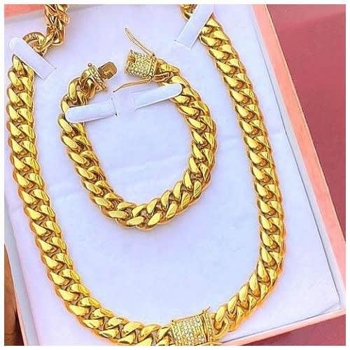 No Fading Cuban Necklace & Hand Chain - Gold