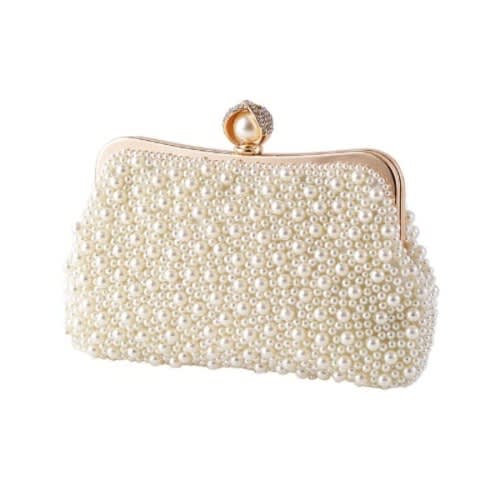 Fully Beaded Clutch Purse -Off White