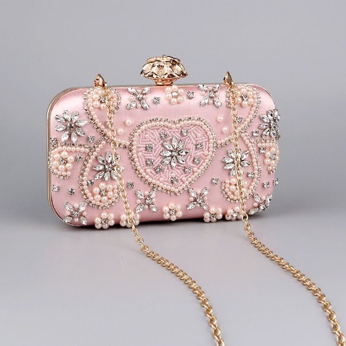 Ladies Rhinestone Clutch - Love Gold
