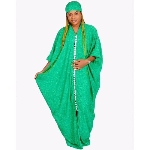 Women Contemporary Bubu Maxi Dress With Scarf - Green
