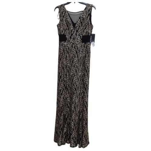 Ladies V-shaped Neck Midi Gown With Net  - Black & Gold
