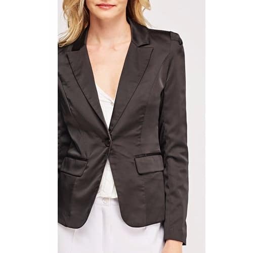 Silky Pure Satin Lapel Front Blazer-black
