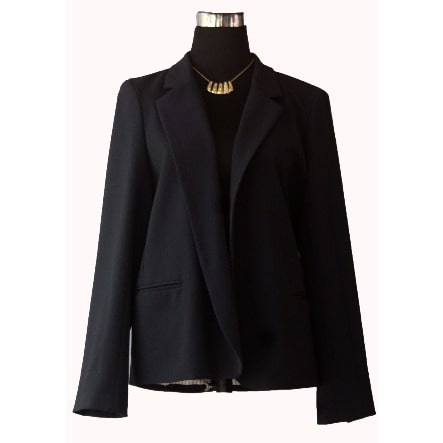 Boyfriend Jacket with False Pockets - Navy Blue