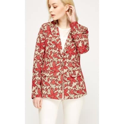 Floral Print Blazer - Red Multicolour