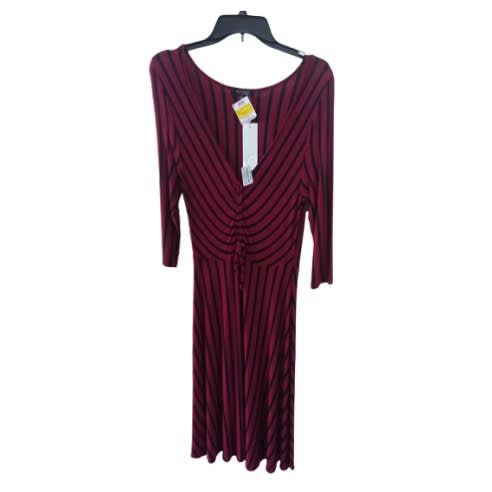 Stripe Drawn Front W/rope Long Sleeve Dress - Red & Black