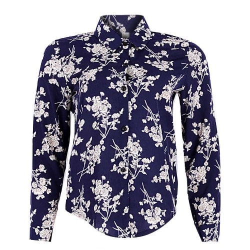 Floral Cotton Long Sleeve Blouse- Blue