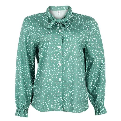 Patch Print Tie Neck Blouse- Green